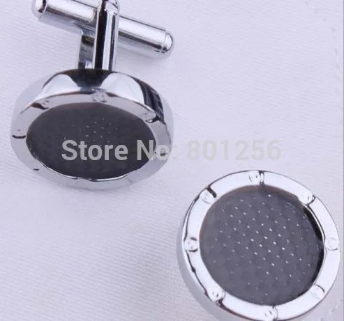 

Free shipping Copper Cufflinks black color round carbon fiber design hotsale copper material cufflinks whoelsale&retail