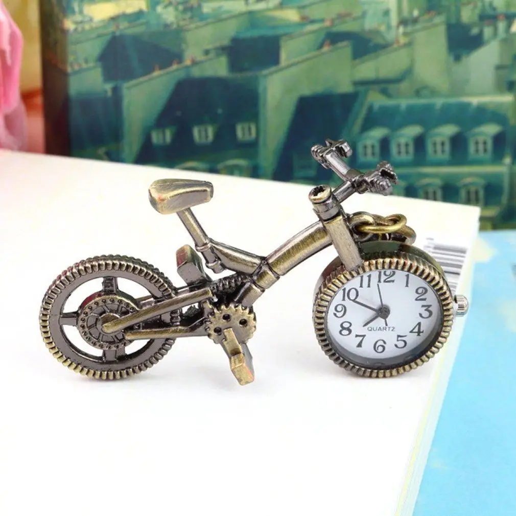 Vintage Bronze Color Bike Bicycle keychain Clock Quartz Pocket Pendant