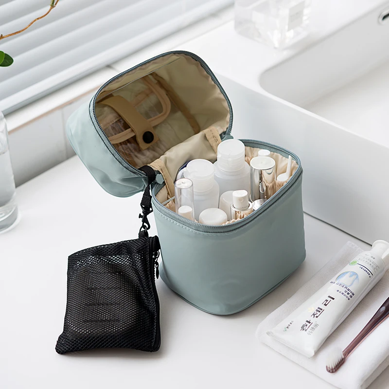 

Korean Style Solid Cylinder Portable Cosmetic Bag Women Makeup Bag Waterproof Travel Toiletry Storage Bag Neceser Wash Bag Case