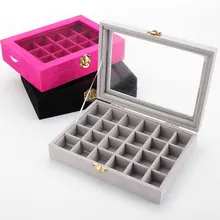 24 Сетки бархат со стеклом ювелирные изделия упаковочные коробки для кольца серьги Colar Ювелирные изделия Органайзер для хранения Organizador de joyas