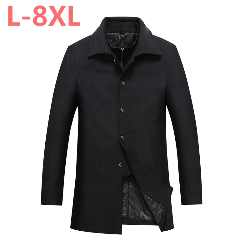 

big size 8XL 7X Men's Wool Coats & Jackets Winter Keep warm Cashmere Jacket Long Section Single Breasted Overcoat Two piece set