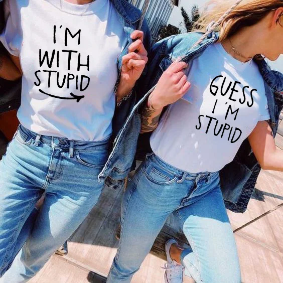 

Best Friends Matching Shirts I'm with Stupid Guess I'm Stupid Tees Funny Bff Shirts Summer Short Sleeve Girlfriend Besties Shirt