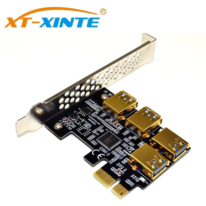 PCI-E 1x до 16x Riser Card PCI-Express 1 до 4 слота PCIe USB3.0 адаптер Порт мультипликатор Шахтерская карта для BTC Биткоин Майнинг