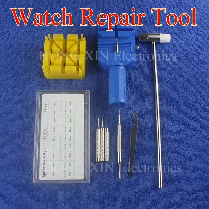 

Durable Watch Band Link Remover Repair Tool Kit Set+Hammer +Watch Strap Holder+Spring+Pins Convenient Watch Accessories 8-25mm