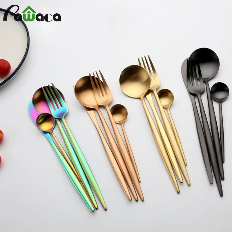 

4pcs Flatware Set Fork Include Knife/Fork/Spoon/Teaspoon Tableware Stainless Steel Cutlery Silverware Set Western Food Set
