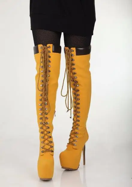 

2019 Spring Round Toe Platform Over the Knee Boots for Woman Cross-tied Patchwork Riding Shoes with Thin High Heels
