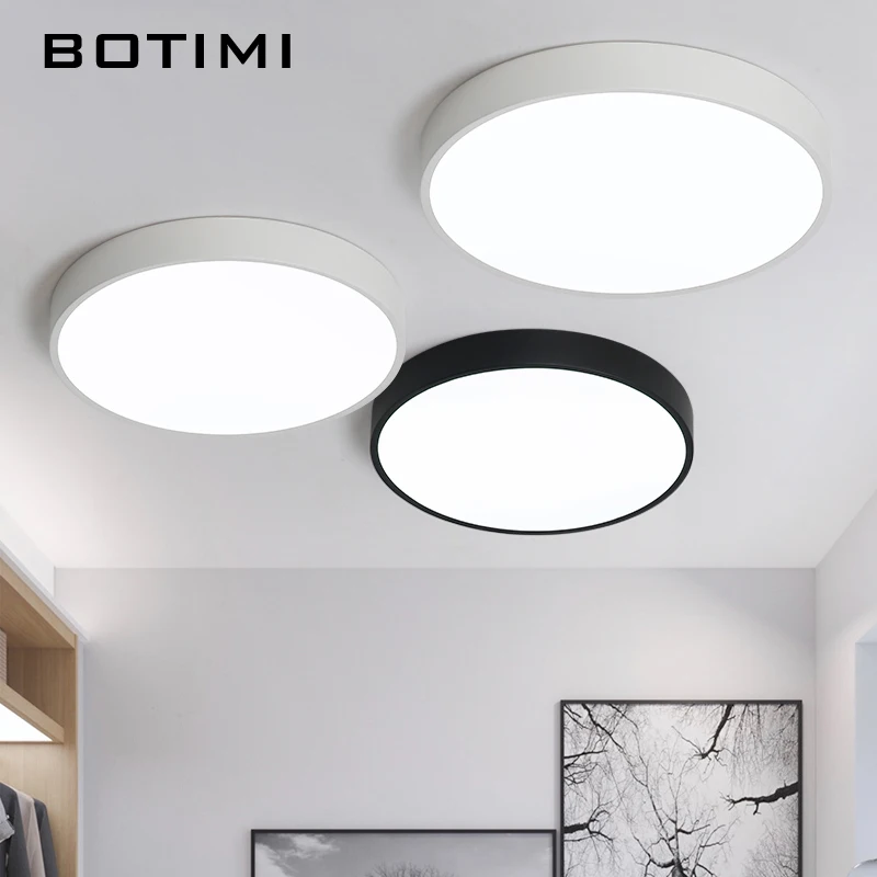 BOTIMI, современный круглый светодиодный потолочный светильник 220 В для гостиной, белый металлический потолочный светильник, черный потолочный светильник для спальни