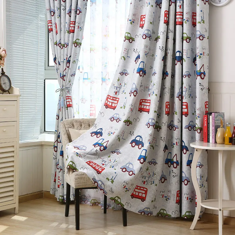 

Cartoon car Pattern Finished Blackout Curtains for Kids Children Living Room the Bedroom Window Curtain Panel Drapes