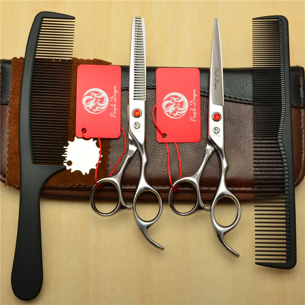 

4Pcs Suit 5.5''/6''/6.5'' Z1006 Red Gem JP 440C Comb+ Cutting Scissors + Thinning Shears Professional Hair Hairdressing Scissors