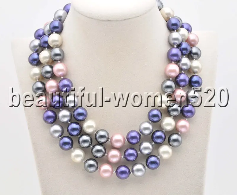 

Z8430 12mm Purple Gray Black Round South Sea Shell Pearl Necklace 50inch