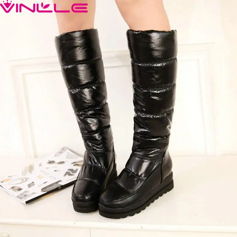 

VINLLE Height Increasing Snow Boots Women Winter Shoes Platform Slip on Knee High Boots 4 Colors  Fashion Shoes Plus Size 42 43
