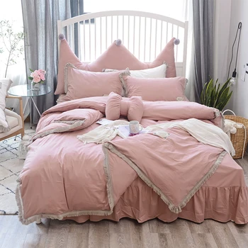 

100%Cotton Pink White Bedsheet Set Twin Queen size Bedding Set for Kids Girls Bedroom Duvet cover Bed sheet set Bed cover
