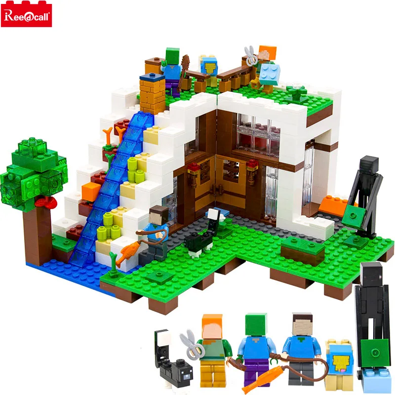 

Model Building Blocks Kits Compatible Legoings Minecrafted The Waterfall Base 21134 Building Construction Toys