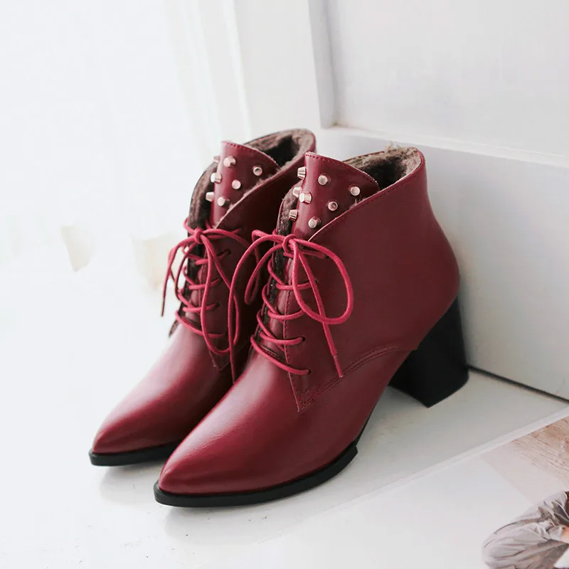 

Fashion Nice Spring And Autumn Women Boots Thick Heel Rivets Shoes Women High Heels Shoes Ankle Boots Martin Boots Fashion