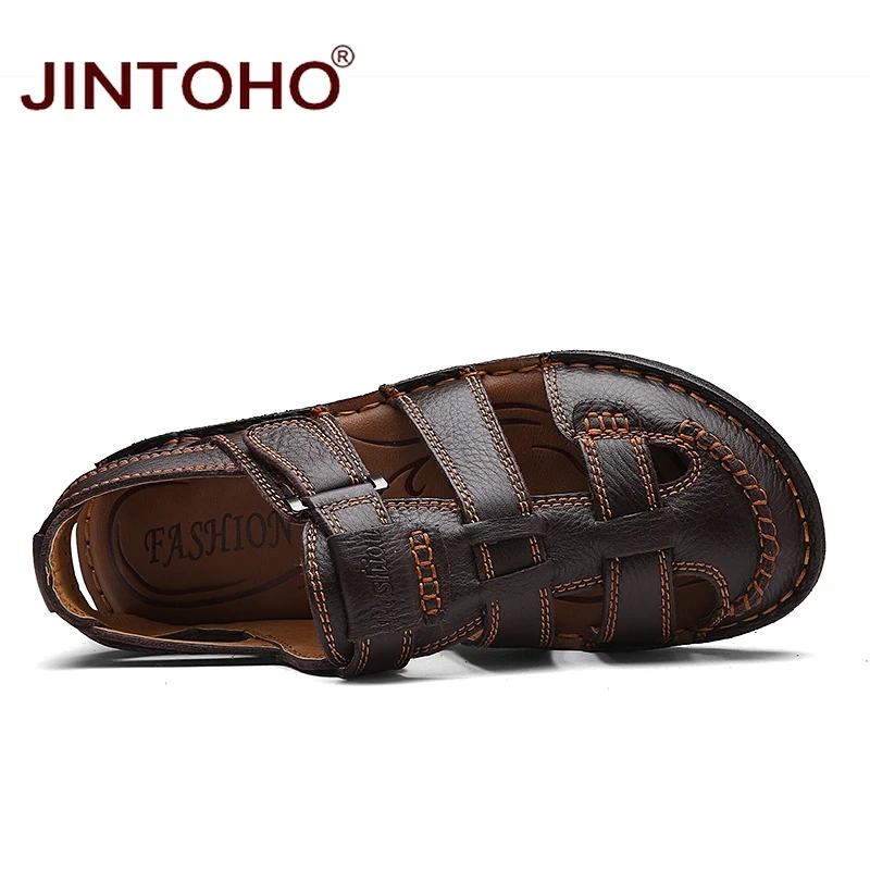 JINTOHO 2018 новые Брендовые мужские кожаные сандалии модные из натуральной кожи