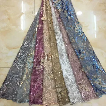 

High Quality Nigerian Lace Fabric With Beads African French Net Lace Fabrics 3D Flower Embroidered Tulle Me For Wedding xc15-21