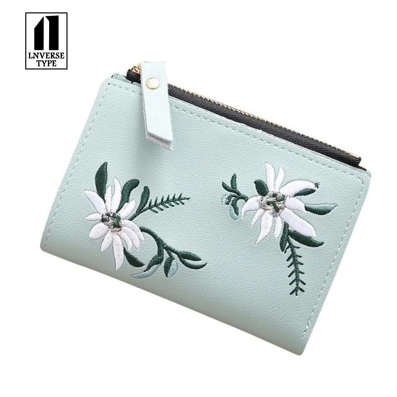 

Womens Wallets Embroidery Short Wallet Female Floral Hasp Coin Purse Zipper Bag Card Holders Short Matte Ladies National style