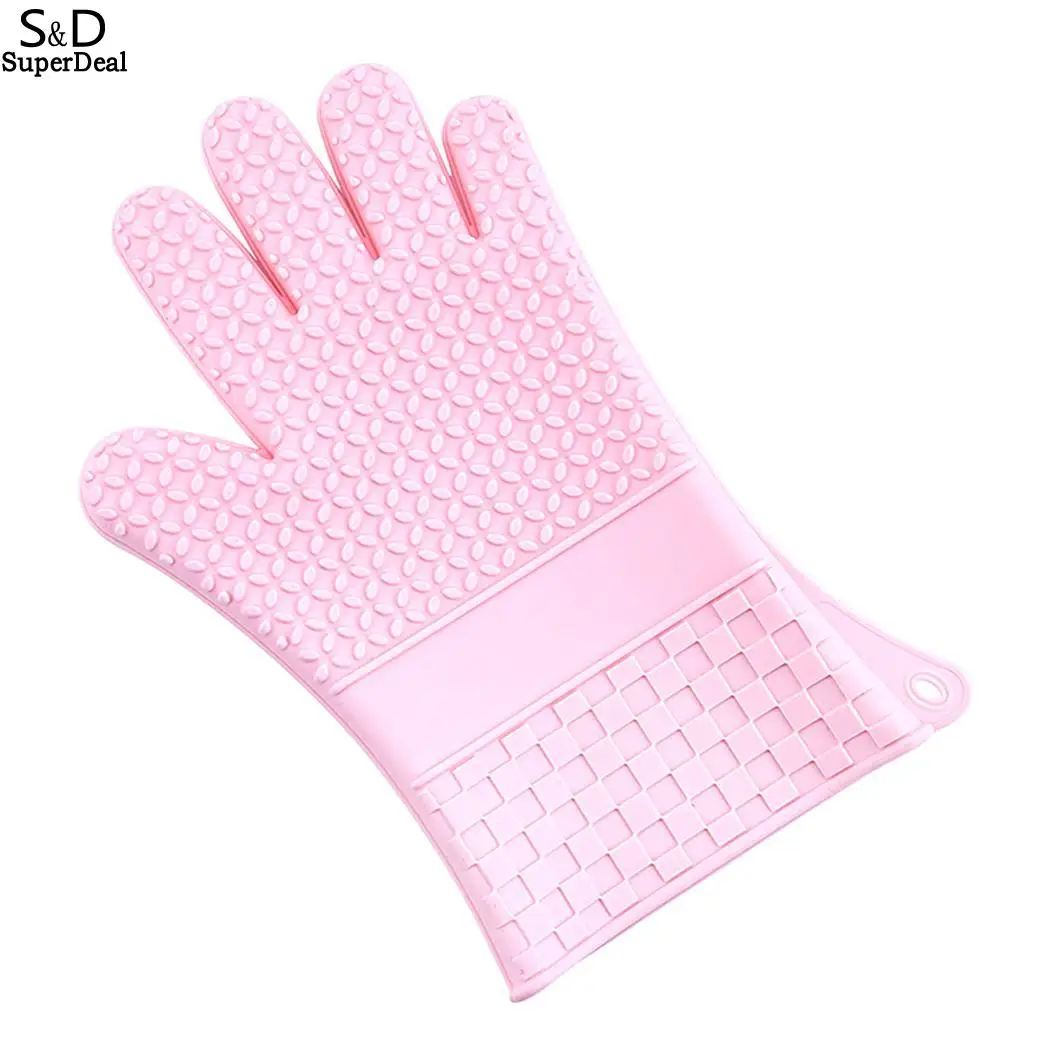 

Kitchen Heat Resistant Non-slip Silicone Glove Oven Mitts Baking BBQ Tool Pink, Blue