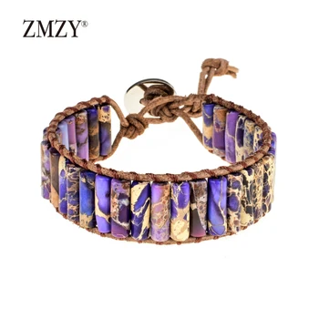 

ZMZY Imperial Vintage Handmade Beaded Boho Bracelet Tube Emperor King Natural Stone Leather Wrap Bracelets for Women Jewelry