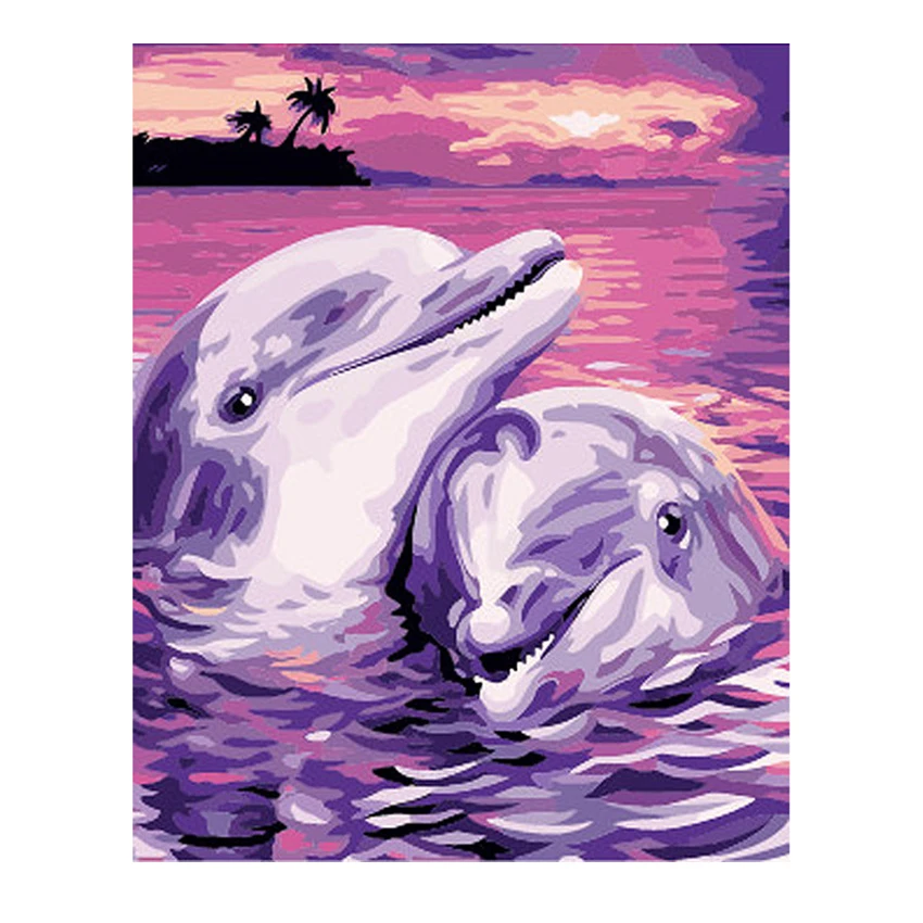 

RIHE Dolphin Diy Painting By Numbers Sunset Ocean Oil Painting On Canvas Hand Painted Cuadros Decoracion Acrylic Paint Home Art