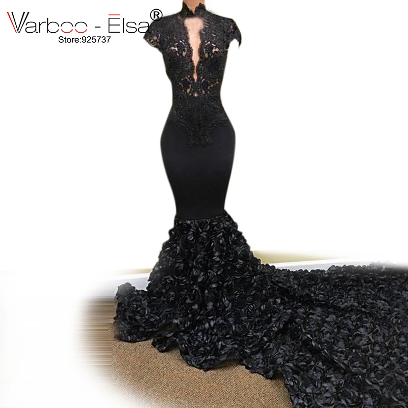 Sexy African Black Mermaid Evening Dresses 2018 Robe