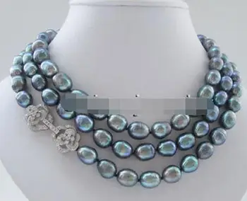 

P7438 - 50" 9-10mm natural black baroque freshwater pearl necklace - 925 silver