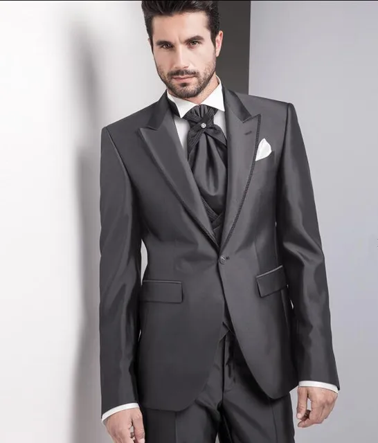 Online 2017 Italian Charcoal Tuxedo Suits Wedding 2017 Italian Charcoal Tuxedo Suits Wedding Customized Tuxedos For Men Prom Best Jacket Pants Vest Tie