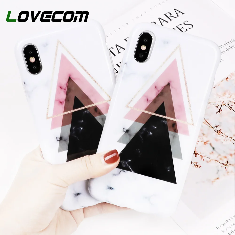

LOVECOM Phone Case For iPhone X XS 6 6S Plus 7 8 Triangle Pattern Geometric Soft IMD Cute Protective Back Cover Case Coque Gift