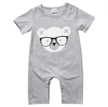 Summer Short Sleeve Bear Cotton Jumpsuit Toddler Kids Outfits Cute Newborn Baby Boy Girl Romper Gray Cute Clothing