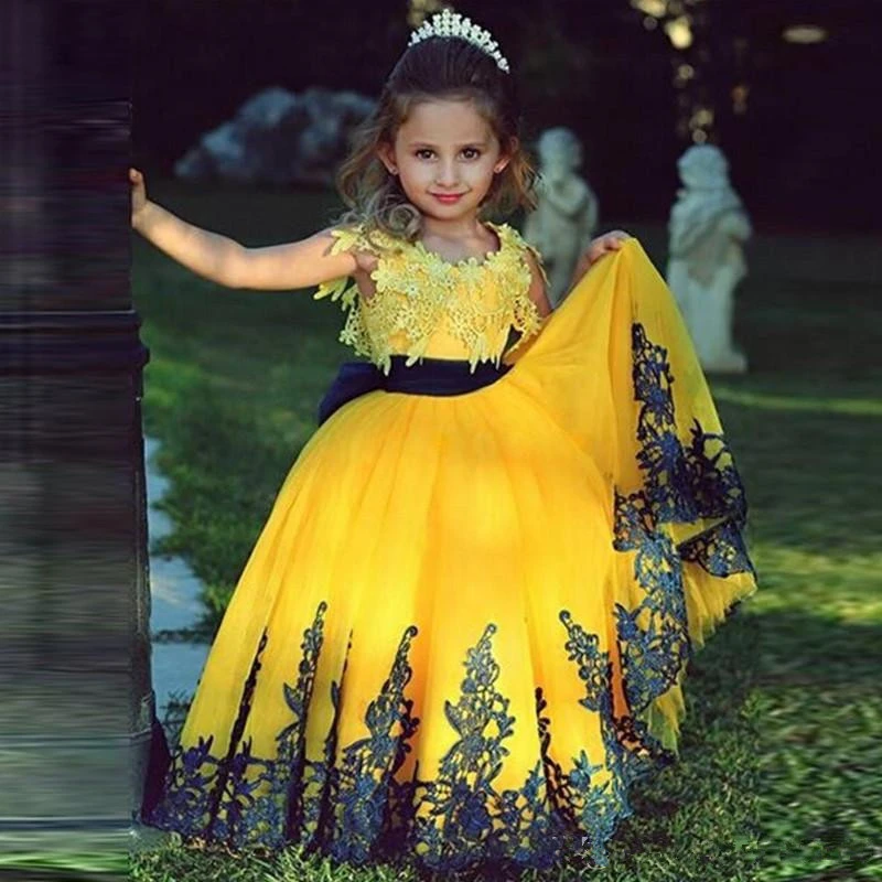 Outstanding Body visa Vestidos amarillos de flores para niña, vestidos de baile para bodas,  mangas casquillo, apliques de tul, vestidos largos de primera comunión para  niñas pequeñas|Vestidos floreados de niña| - AliExpress