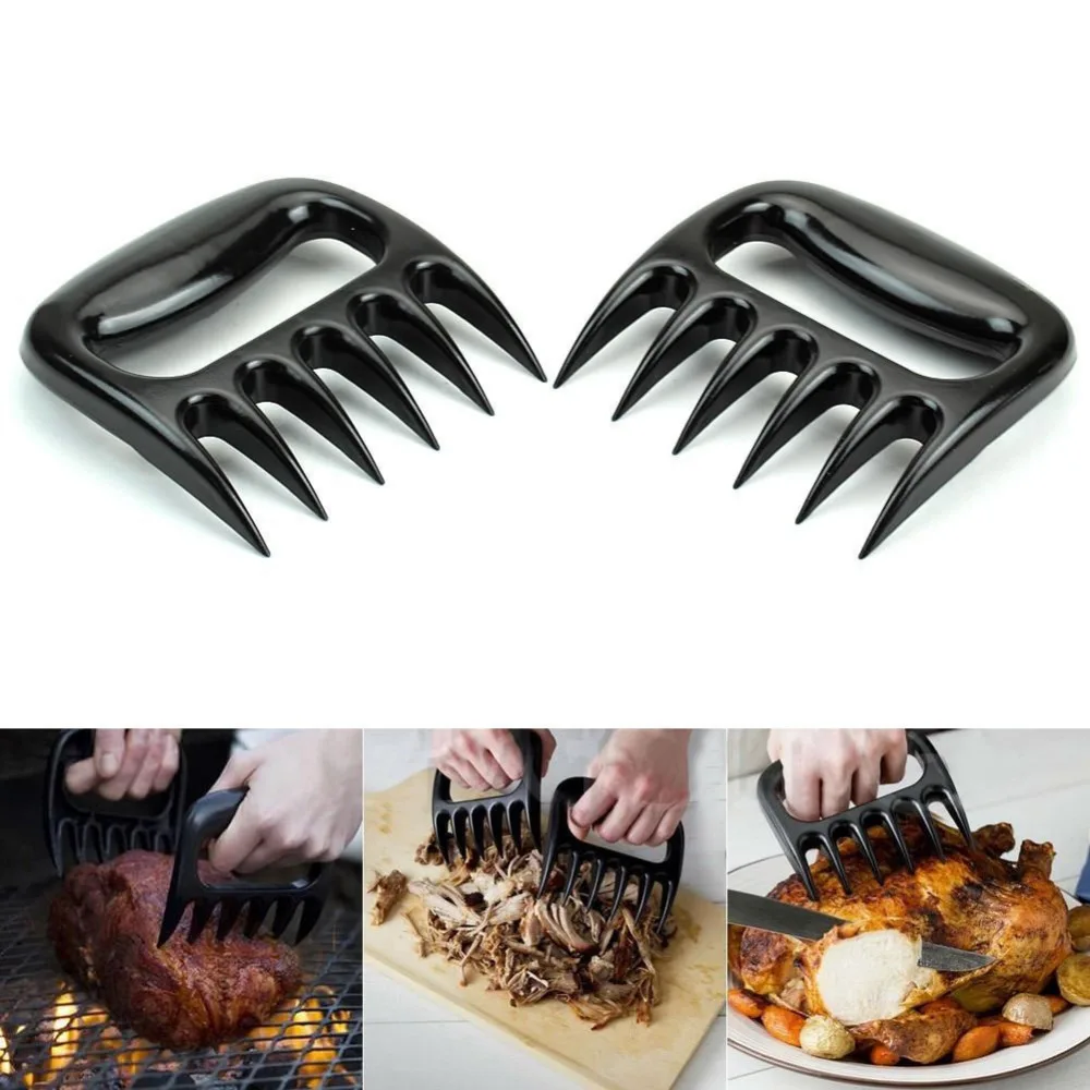 1Pair Black Grizzly Bear Paws Claws Meat Handler Fork Tongs Lift Shred