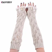 iEASYSEXY Fashion Winter New Style Women Lace Armstulpen Seven Colors Long Knit Fingerless Gloves Hot Sales Button Arm Warmers
