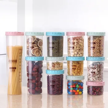 

300/500/700/1100/1800ml Platstic Transparent Food Storage Jar Round Sealed Tank Cereal Containers Caddy rangement cuisine P7Ding