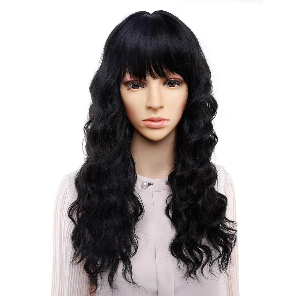 Amir длинные натуральные волнистые парики для женщин черный и коричневый Омбре парик с челкой Боб синтетические волосы парики Peruca Косплей и вечерние - Цвет: # 1B