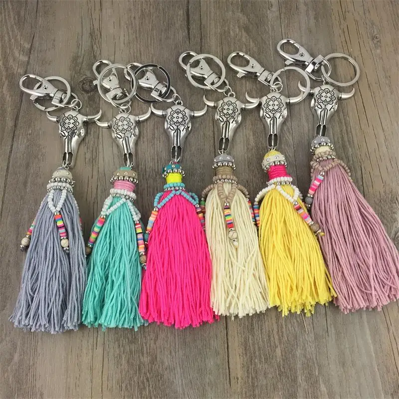 Handmade cotton tassel key chain key rings for car bags accessories