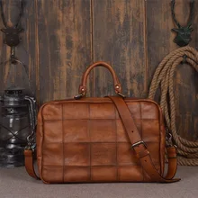 Soild Top Grade Handmade Mens Genuine Oil Wax Leather Briefcase Vintage Style Totes Messenger Shoulder 15 inch Laptop Bag Case