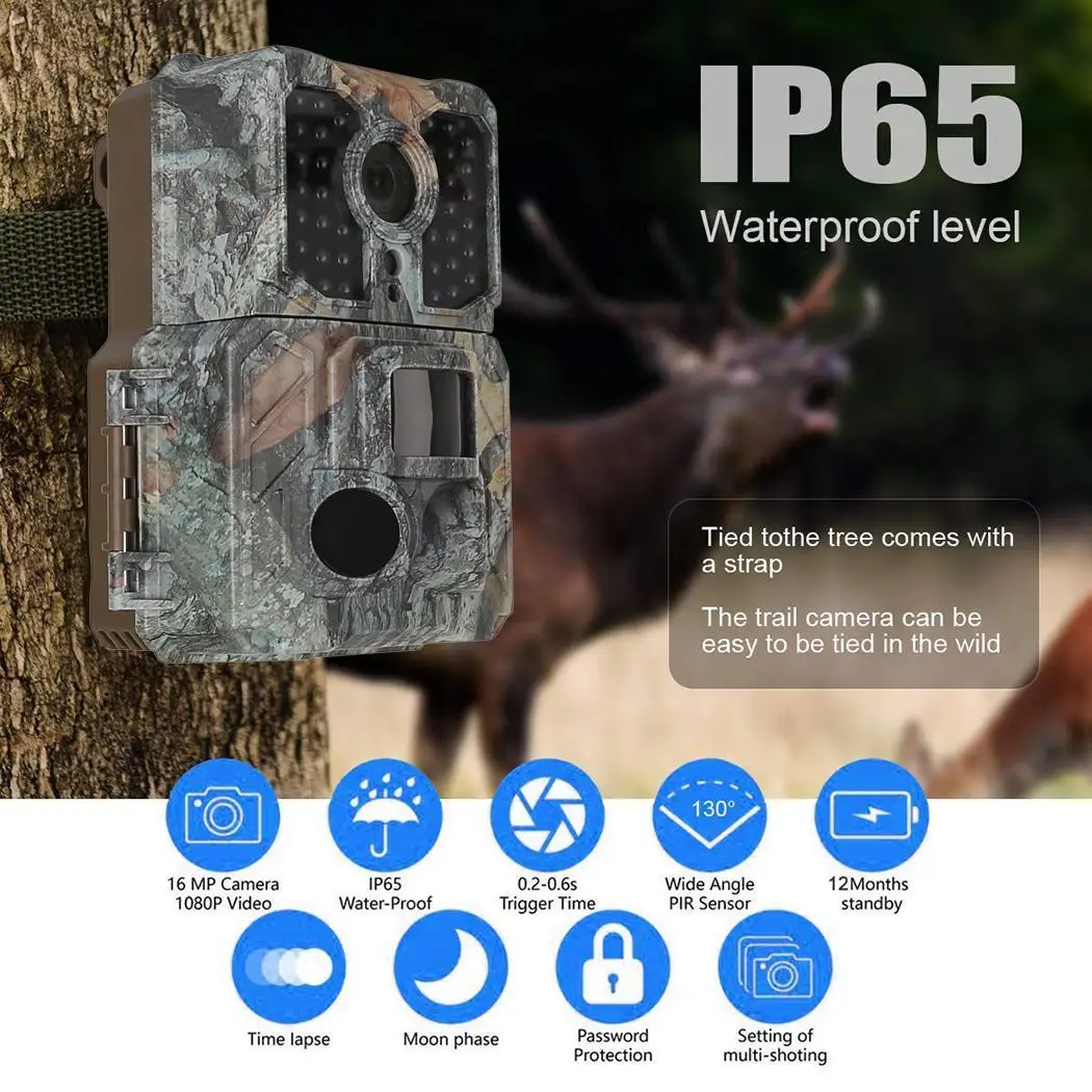 

16H Hunting Multi-function Waterproof Low Power 4 or 8 AA Battery DC :12V-1A Kit IP65 Camera 16 Million Pixels