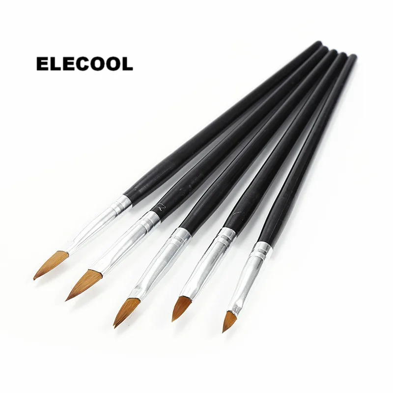 

ELECOOL 5PCs/Set Black Nail Art Brush Set UV Gel Painting Carving Pen with Black Handle Manicure Nail Art Brush Tool