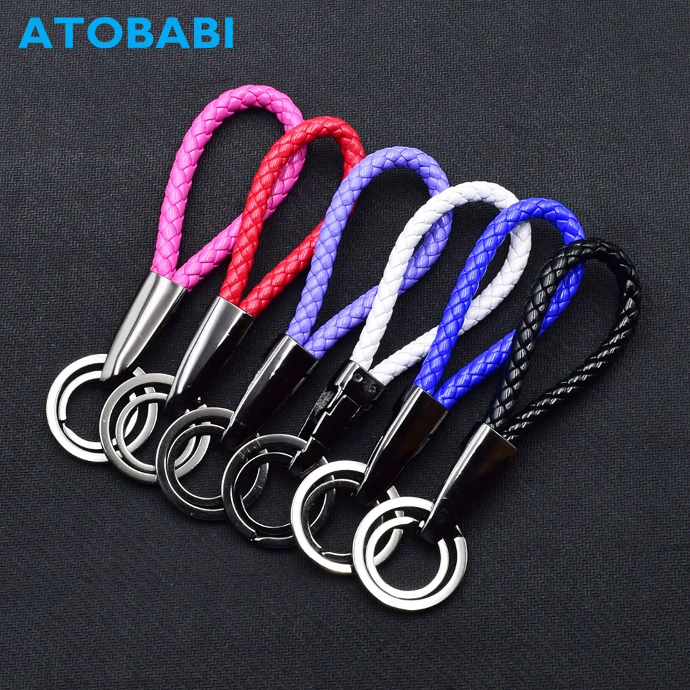 

ATOBABI Double Rings Creative Hand-woven Rope Key Chain Simple Universal Unisex Braided Leather Men Woman Car Key Ring Keychain
