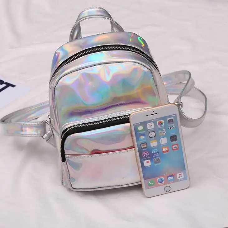 2019 جديد المرأة الهولوغرام الليزر daypacks الإناث الفضة بو الجلود المجسم أكياس كبيرة فتاة حقيبة مدرسية