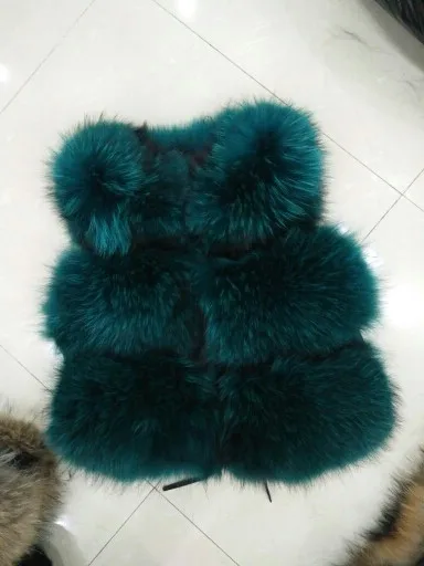 REROYFU, лучший жилет из натурального меха, женская кожаная куртка из натурального меха енота, пальто, меховой жилет для девочек - Цвет: green short