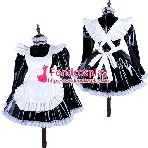 pink lace Sissy Maid PVC Dress vinyl uniform CD//TV Tailor-made!Free shipping!0