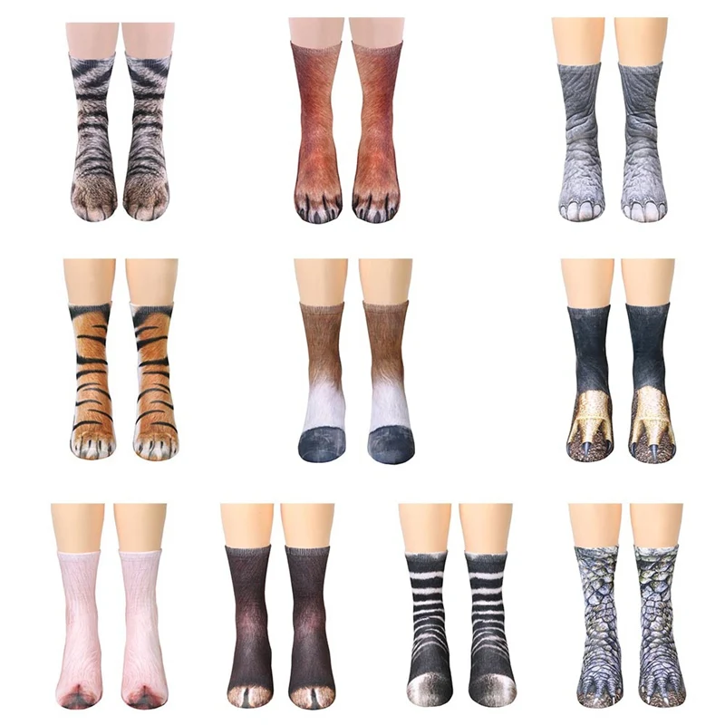 Новинка года; носки с объемным принтом в виде лап-копыта детские носки с цифровым моделированием носки унисекс с тигром, собакой, кошкой