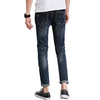 

Jeans Men 2019 Spring and Autumn tide Tattered jeans Blue Stretch Slim jeans Handsome trend Loose jeans Size 28-34 36