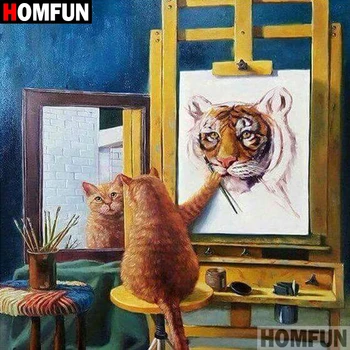 

HOMFUN 5D DIY Diamond Painting Full Square/Round Drill "Cat tiger" 3D Embroidery Cross Stitch gift Home Decor A00152