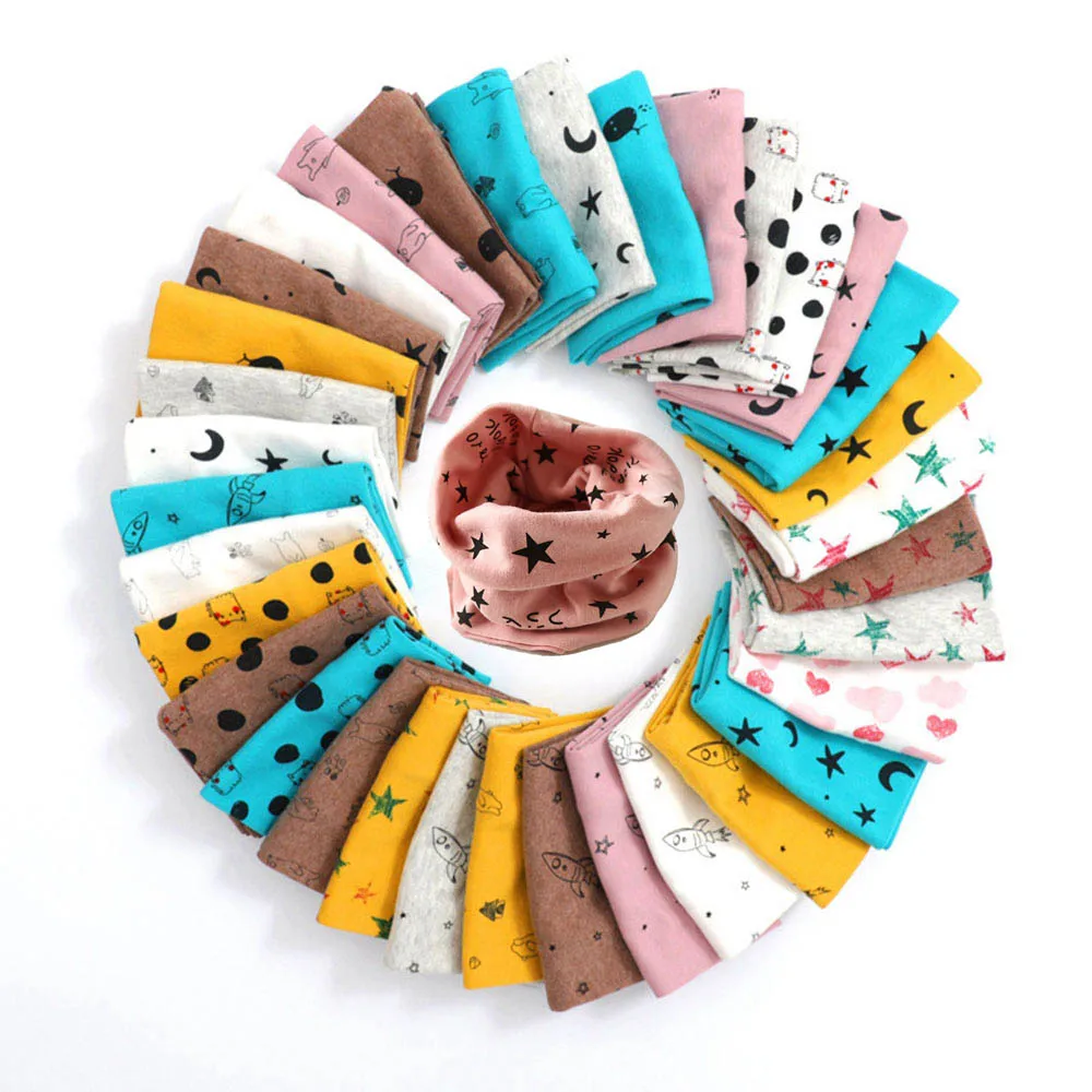 

Cotton Scarf Ring for Children Winter Tube Scarf Boy Girl Scarves Shawl Autumn O Ring Neckerchief Cartoon Bear Star Pattern