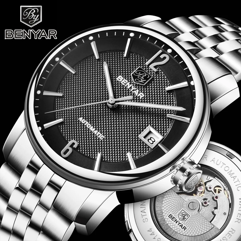 

BENYAR Mens Watches Top Brand Luxury Business Full steel Fashion Waterproof Automatic Watch Men's Clock Wristwatch Zegark Mesk