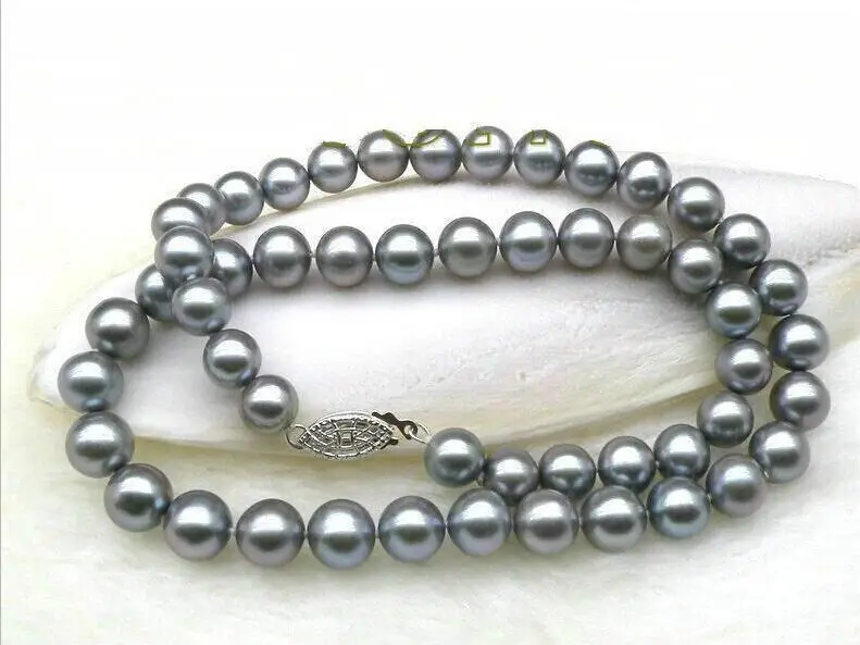 

gogerous perfect round 9-10mm south sea silver grey pearl necklace 18inch
