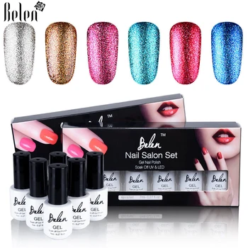 

Belen Belen 6 Colors Set Platinum Shimmer Bling Gel Nail Polish UV Led Semi Permanent Soak Off Manicure DIY Nail Art Gifts Box