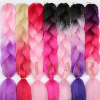 

LISI HAIR Jumbo Braids Hairstyles Ombre Jumbo Synthetic Braiding Hair Crochet Blonde Pink Blue Grey Hair Extensions